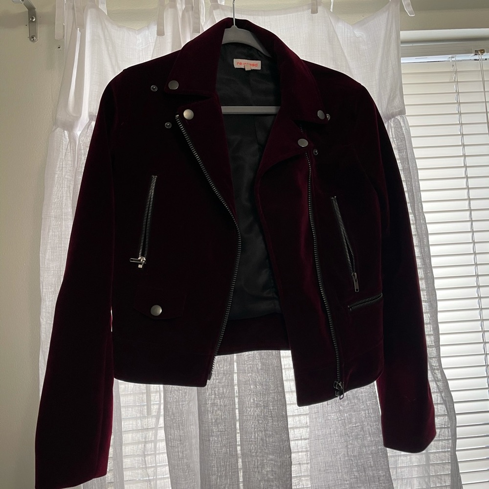VELVET MAROON MOTO JACKET